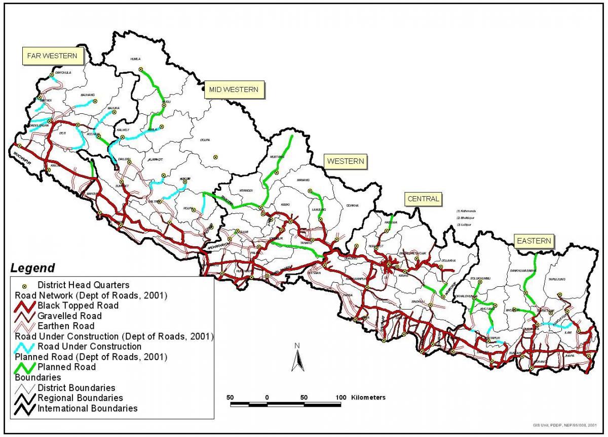 Mapa errepide nepal batera auzoetan