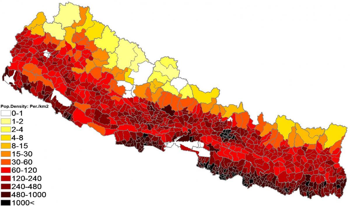 nepal, populazio-dentsitate mapa