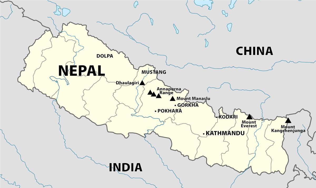 Mapa nepaleko mendi