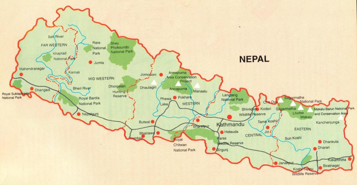 mapa nepal turismo-lekuak