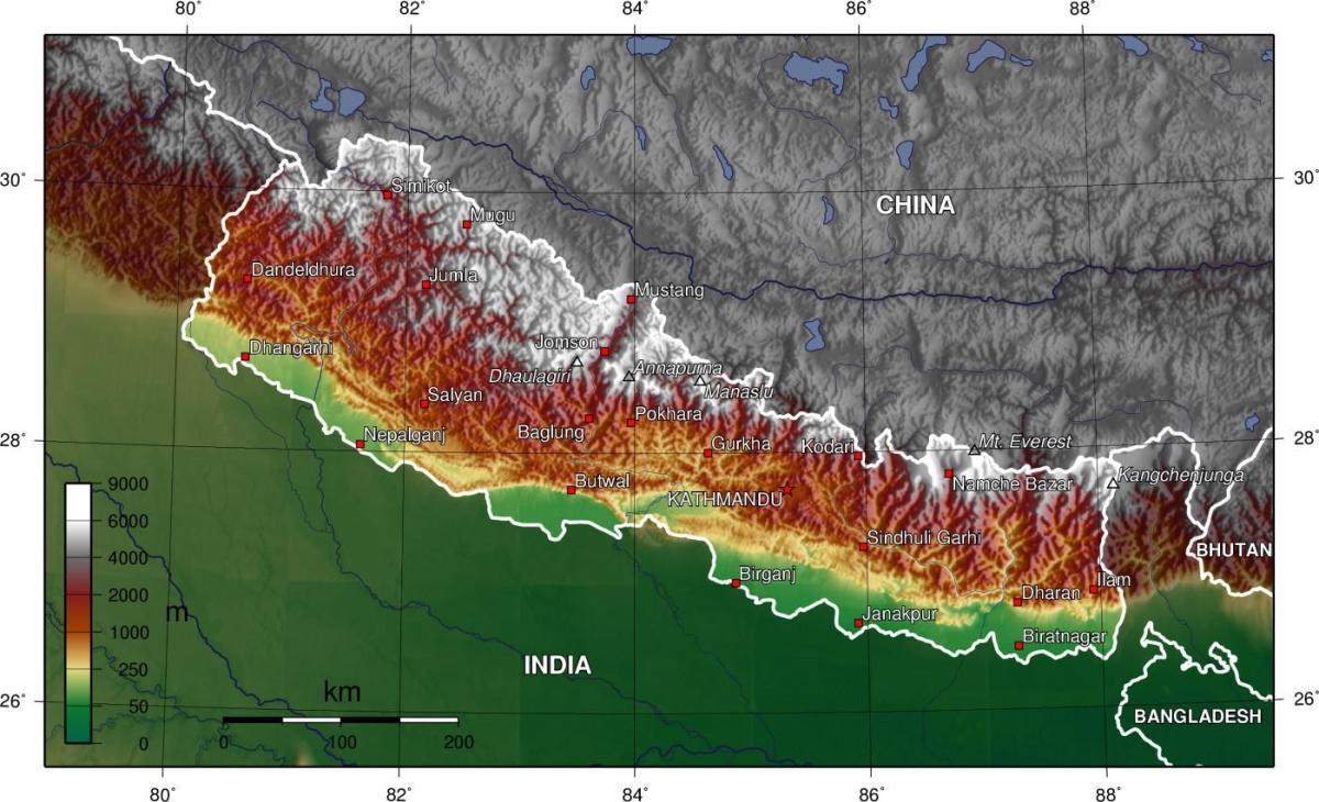 Mapa satelite nepal