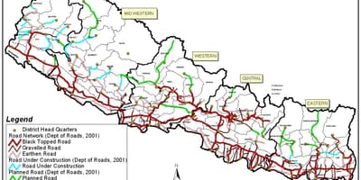Mapa errepide nepal batera auzoetan