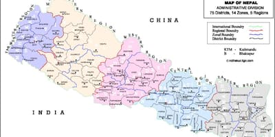 Nepal 75 auzoan mapa