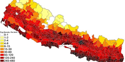 Nepal, populazio-dentsitate mapa